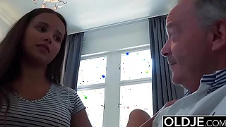 Old Youthfull Big Melons Nubile Gives Titjob and gets facial from Grandpa in bed